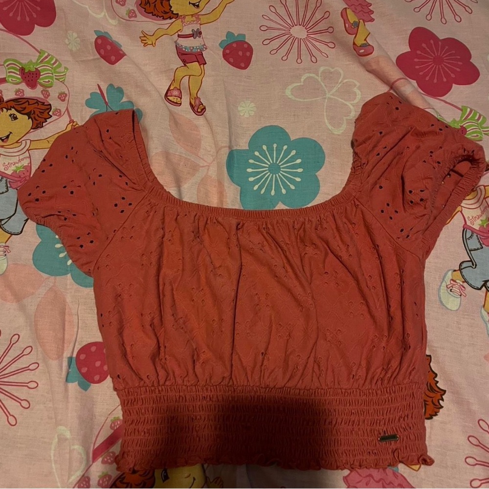 Hollister Rust Eyelet Puff Sleeve Blouse